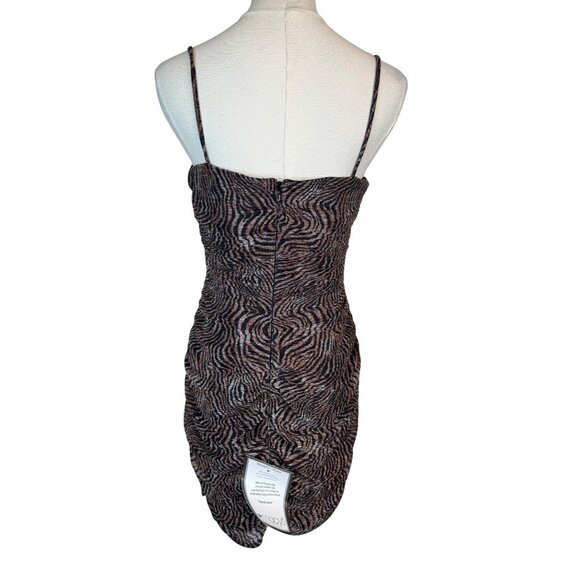 NWT JUMP Apparel Brown Zebra Small Print Ruched Bodycon Mini Dress Thin Straps - Picture 7 of 14